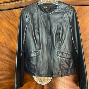 Jones New York Collection navy leather jacket.